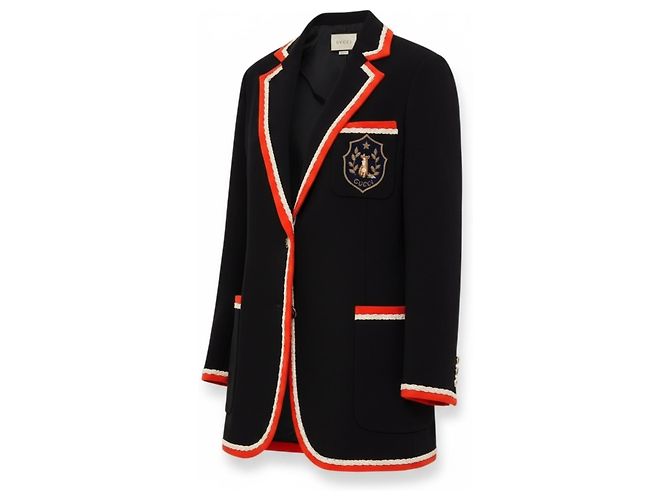 Blazer Gucci con bordado de escudo negro de viscosa - vista 2