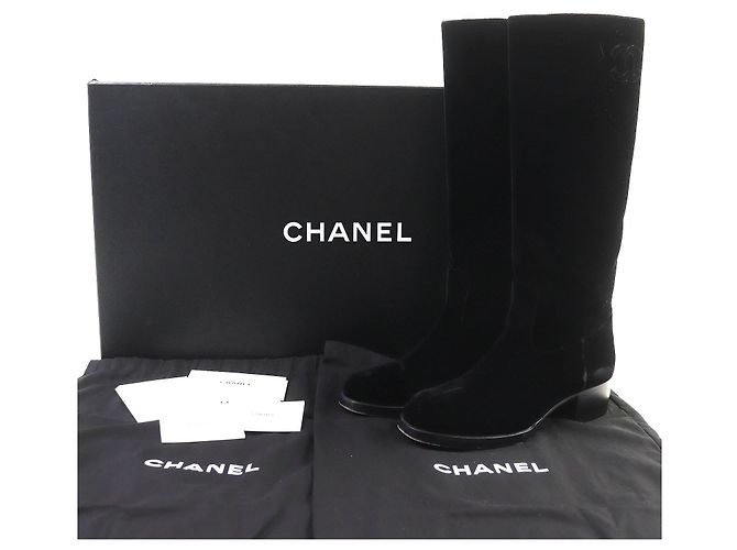 Timeless Botas Largas de Terciopelo COCO Mark de Chanel Negro - vista 2