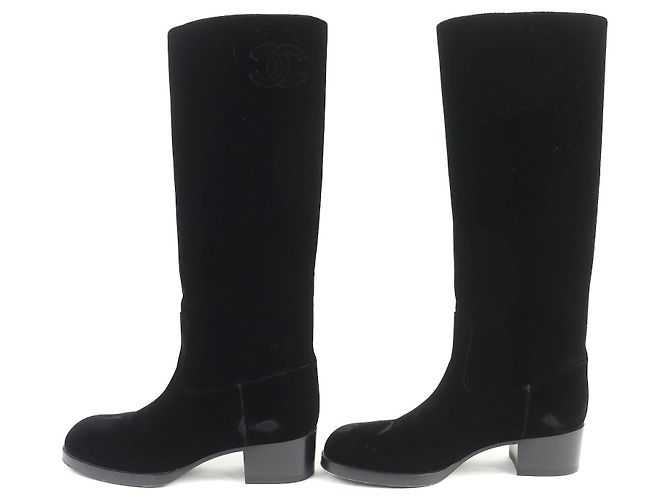 Timeless Botas Largas de Terciopelo COCO Mark de Chanel Negro - vista 3