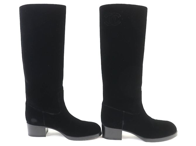 Timeless Botas Largas de Terciopelo COCO Mark de Chanel Negro - vista 4