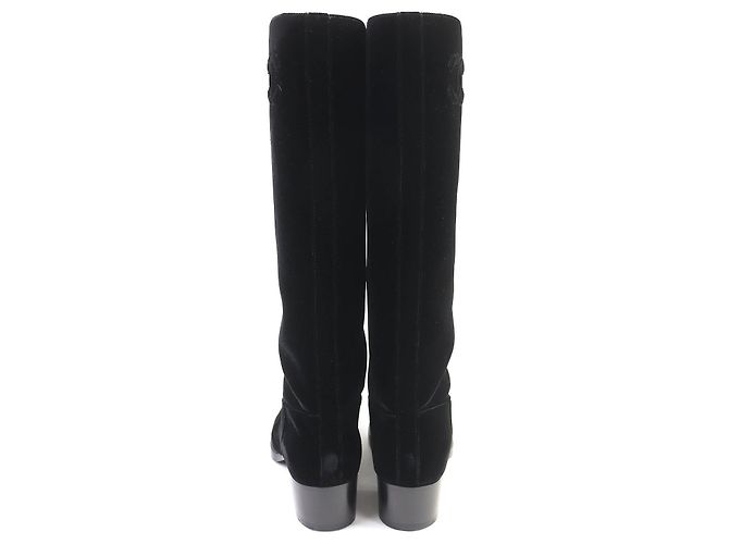 Timeless Botas Largas de Terciopelo COCO Mark de Chanel Negro - vista 5