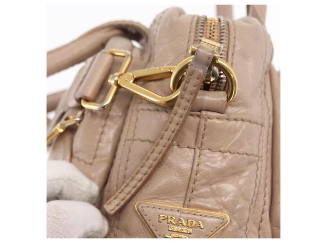 PRADA Borsa a Mano in Pelle 2 in 1 Beige Oro Auth ka1158 D'oro - vista 18