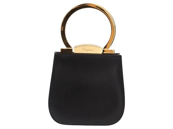 Borsa a mano Gancini in pelle nera e oro Salvatore Ferragamo Auth 159266V Nero D'oro - vista 2