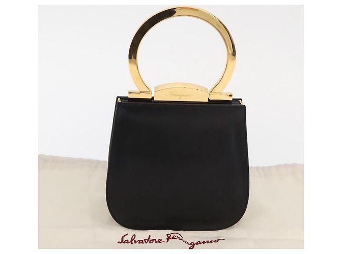 Borsa a mano Gancini in pelle nera e oro Salvatore Ferragamo Auth 159266V Nero D'oro - vista 23