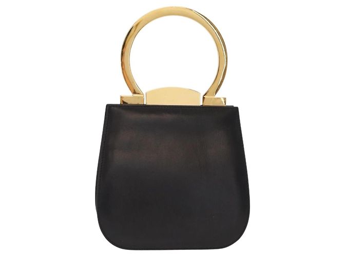 Borsa a mano Gancini in pelle nera e oro Salvatore Ferragamo Auth 159266V Nero D'oro - vista 3