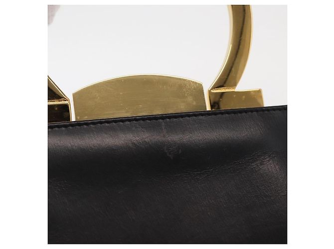 Borsa a mano Gancini in pelle nera e oro Salvatore Ferragamo Auth 159266V Nero D'oro - vista 4