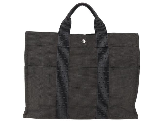 Hermès HERMES Her Line Tote Tasche Canvas Grau Silber Auth ka1042 Braun - Ansicht 2