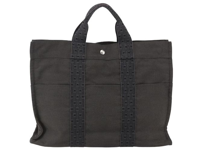 Hermès HERMES Her Line Tote Tasche Canvas Grau Silber Auth ka1042 Braun - Ansicht 3