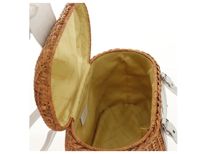Borsa a Mano Gancini Salvatore Ferragamo Rattan Beige Argento Auth 159168V - vista 16