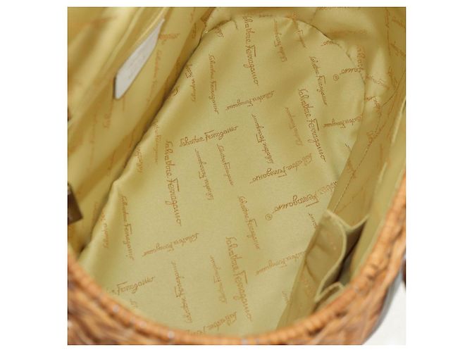 Borsa a Mano Gancini Salvatore Ferragamo Rattan Beige Argento Auth 159168V - vista 19