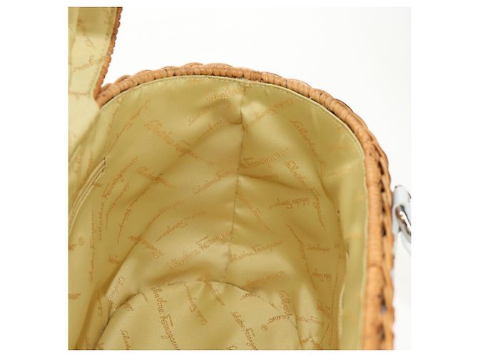Borsa a Mano Gancini Salvatore Ferragamo Rattan Beige Argento Auth 159168V - vista 20