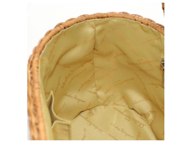 Borsa a Mano Gancini Salvatore Ferragamo Rattan Beige Argento Auth 159168V - vista 21