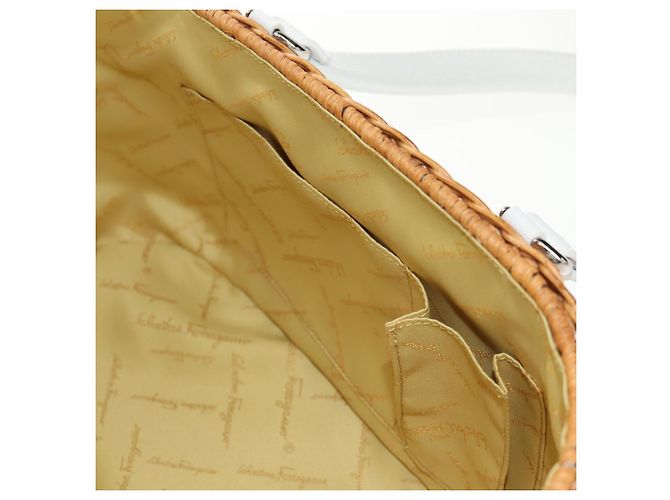 Borsa a Mano Gancini Salvatore Ferragamo Rattan Beige Argento Auth 159168V - vista 22