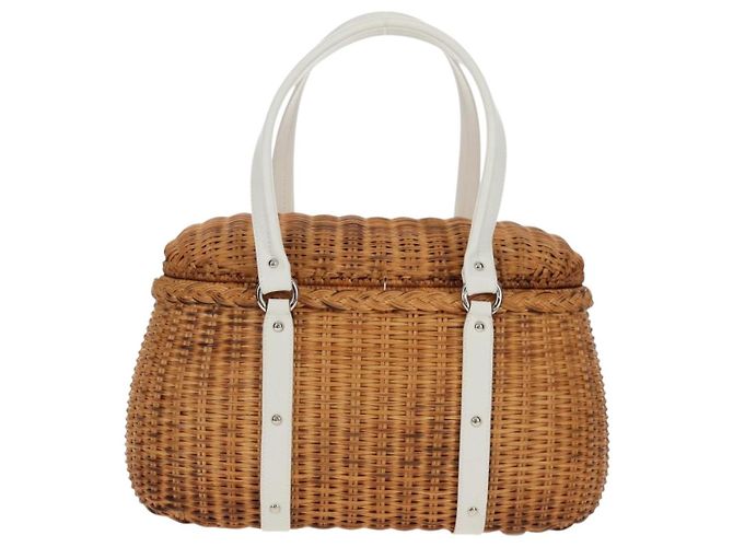 Borsa a Mano Gancini Salvatore Ferragamo Rattan Beige Argento Auth 159168V - vista 3