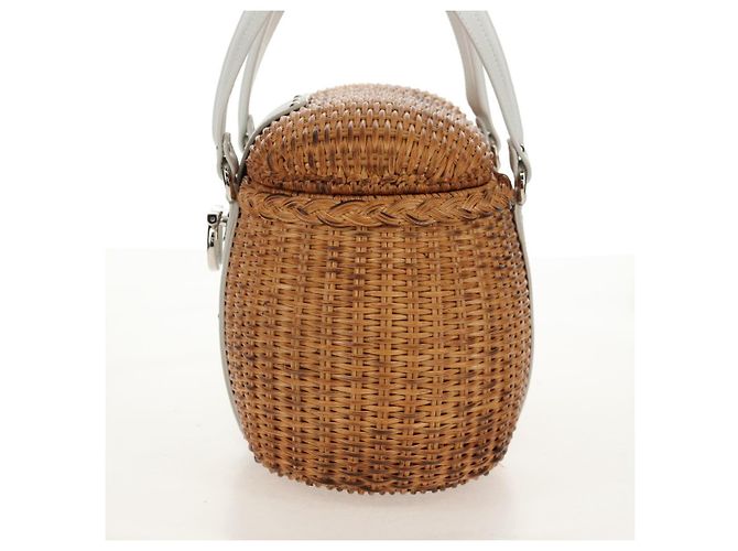 Borsa a Mano Gancini Salvatore Ferragamo Rattan Beige Argento Auth 159168V - vista 4