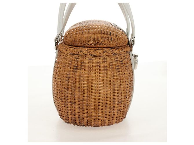 Borsa a Mano Gancini Salvatore Ferragamo Rattan Beige Argento Auth 159168V - vista 5