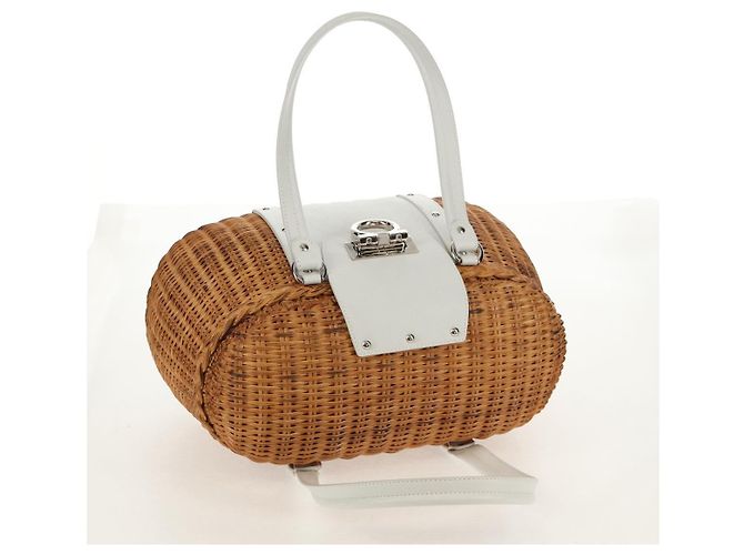 Borsa a Mano Gancini Salvatore Ferragamo Rattan Beige Argento Auth 159168V - vista 6