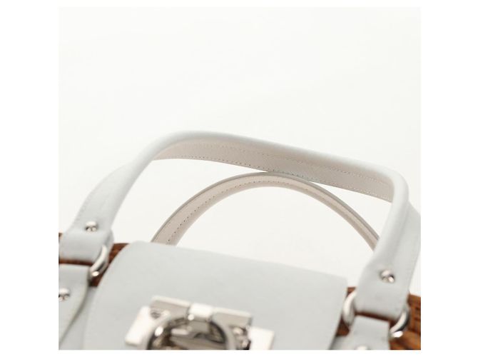 Borsa a Mano Gancini Salvatore Ferragamo Rattan Beige Argento Auth 159168V - vista 8