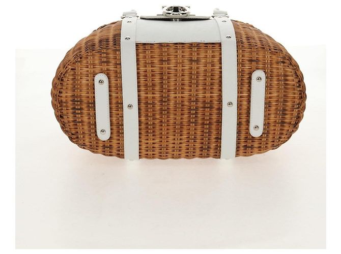 Borsa a Mano Gancini Salvatore Ferragamo Rattan Beige Argento Auth 159168V - vista 9