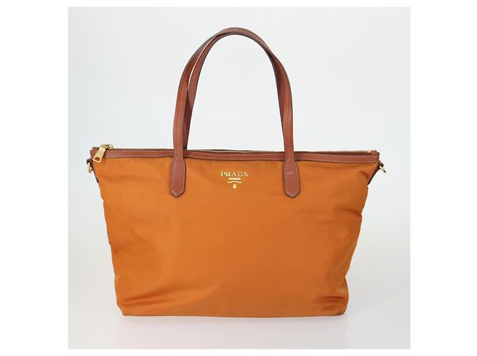 Tote PRADA Tasche Nylon Leder Canvas 4 Set Orange Beige Khaki Braun Authentisch ti3540 - Ansicht 2