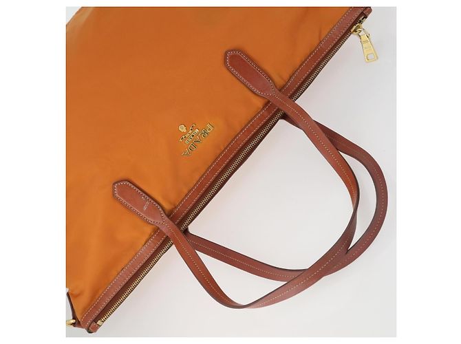 Tote PRADA Tasche Nylon Leder Canvas 4 Set Orange Beige Khaki Braun Authentisch ti3540 - Ansicht 5