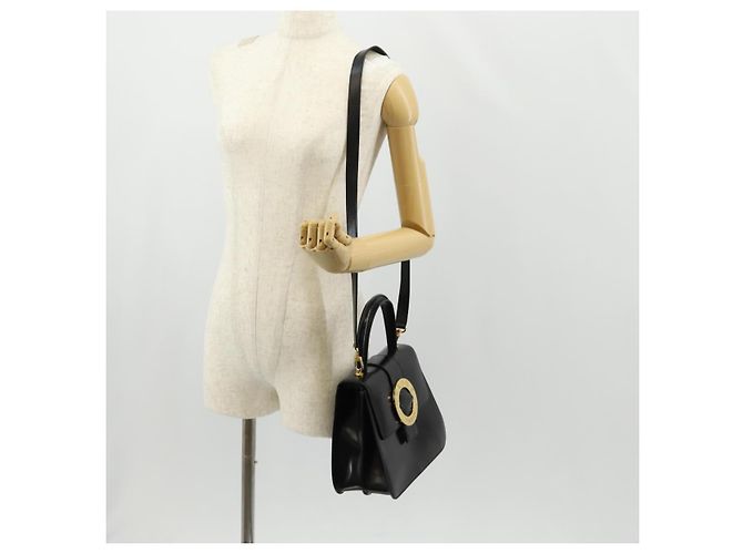Céline Borsa a mano CELINE Circle in pelle 2 in 1 nera e oro Auth 160805V Nero D'oro - vista 28