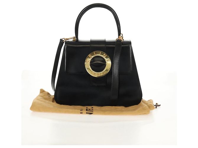 Céline Borsa a mano CELINE Circle in pelle 2 in 1 nera e oro Auth 160805V Nero D'oro - vista 29