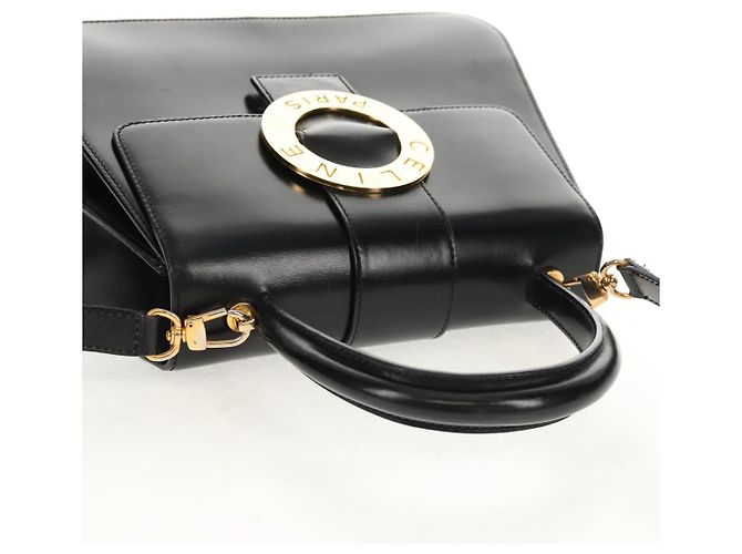 Céline Borsa a mano CELINE Circle in pelle 2 in 1 nera e oro Auth 160805V Nero D'oro - vista 6