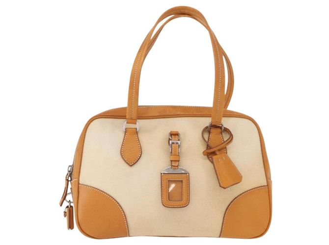 PRADA Boston Tasche aus Canvas Beige Silber Authentisch ep12540 - Ansicht 2