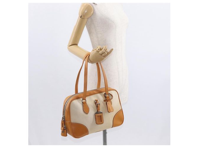 PRADA Boston Tasche aus Canvas Beige Silber Authentisch ep12540 - Ansicht 24