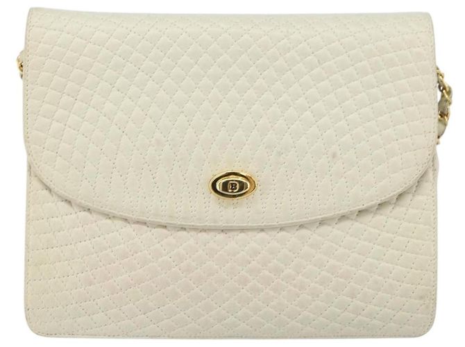 BALLY Bolsa de Ombro de Couro Matelassada com Corrente Branco Ouro Auth 157424 Dourado - vista 2