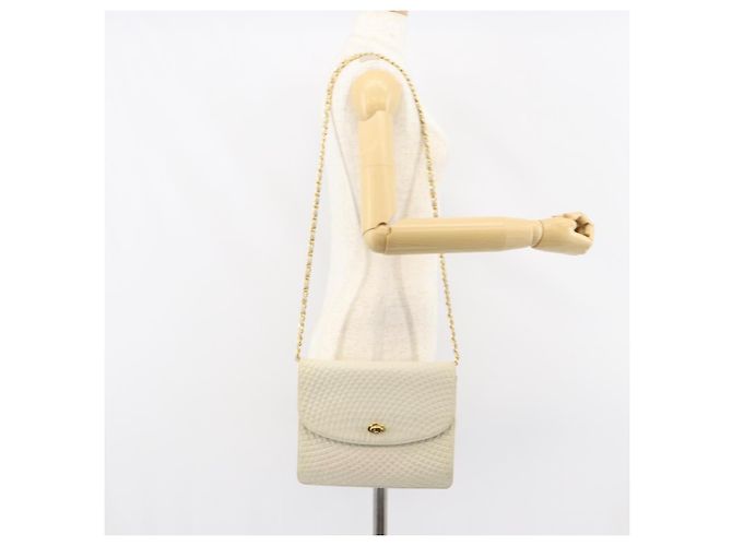 BALLY Bolsa de Ombro de Couro Matelassada com Corrente Branco Ouro Auth 157424 Dourado - vista 23