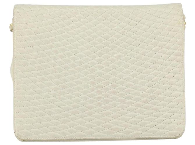 BALLY Bolsa de Ombro de Couro Matelassada com Corrente Branco Ouro Auth 157424 Dourado - vista 3