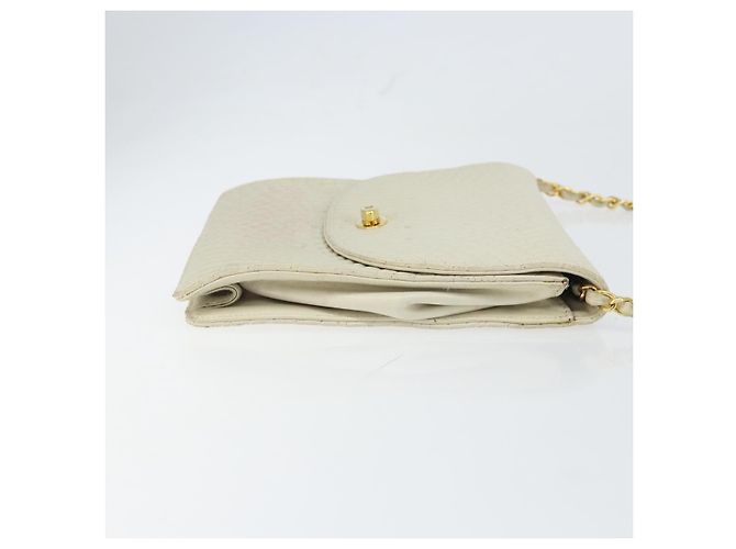 BALLY Bolsa de Ombro de Couro Matelassada com Corrente Branco Ouro Auth 157424 Dourado - vista 4