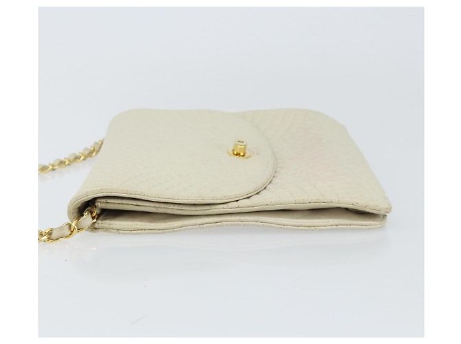 BALLY Bolsa de Ombro de Couro Matelassada com Corrente Branco Ouro Auth 157424 Dourado - vista 5