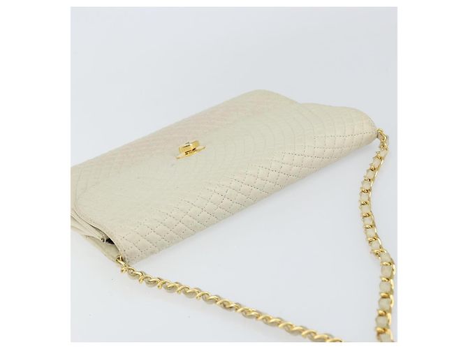 BALLY Bolsa de Ombro de Couro Matelassada com Corrente Branco Ouro Auth 157424 Dourado - vista 6