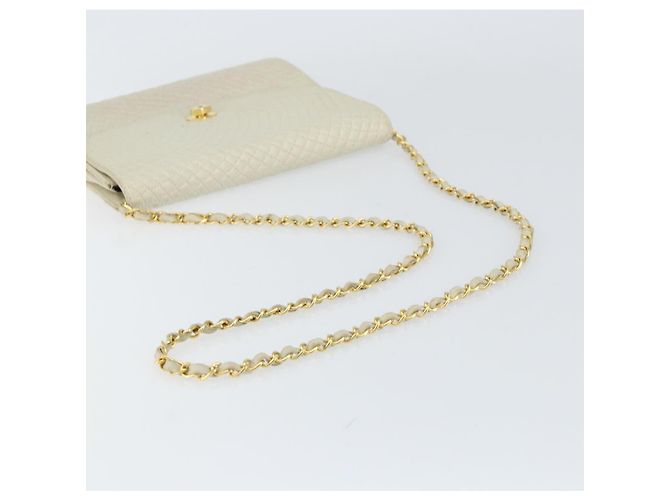 BALLY Bolsa de Ombro de Couro Matelassada com Corrente Branco Ouro Auth 157424 Dourado - vista 7