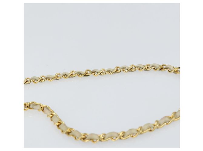 BALLY Bolsa de Ombro de Couro Matelassada com Corrente Branco Ouro Auth 157424 Dourado - vista 8