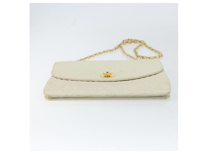 BALLY Bolsa de Ombro de Couro Matelassada com Corrente Branco Ouro Auth 157424 Dourado - vista 9