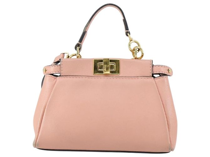 Borsa a mano FENDI Micro Peek A Boo in pelle 2 in 1 rosa oro Auth 155322 - vista 2