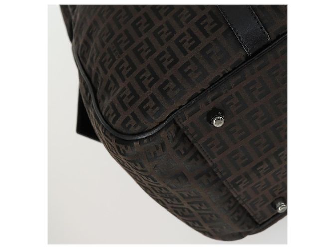 Bolso Boston de lona Zucchino FENDI marrón negro Auth am9942 Castaño - vista 11