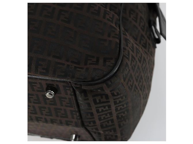 Bolso Boston de lona Zucchino FENDI marrón negro Auth am9942 Castaño - vista 12