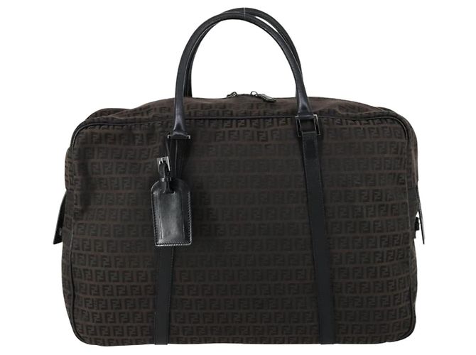 Bolso Boston de lona Zucchino FENDI marrón negro Auth am9942 Castaño - vista 2