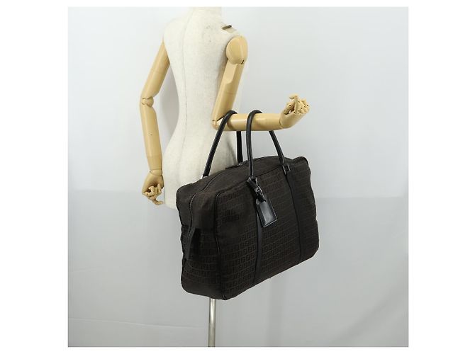 Bolso Boston de lona Zucchino FENDI marrón negro Auth am9942 Castaño - vista 24