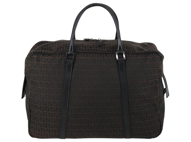 Bolso Boston de lona Zucchino FENDI marrón negro Auth am9942 Castaño - vista 3
