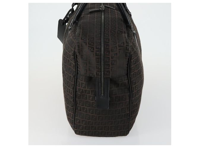 Bolso Boston de lona Zucchino FENDI marrón negro Auth am9942 Castaño - vista 4
