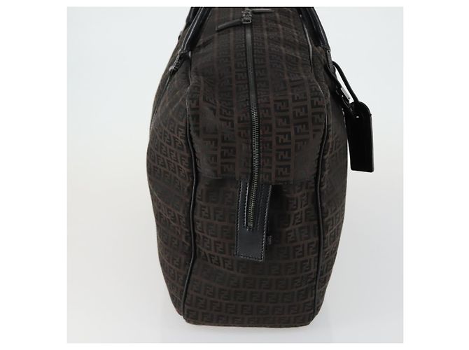 Bolso Boston de lona Zucchino FENDI marrón negro Auth am9942 Castaño - vista 5