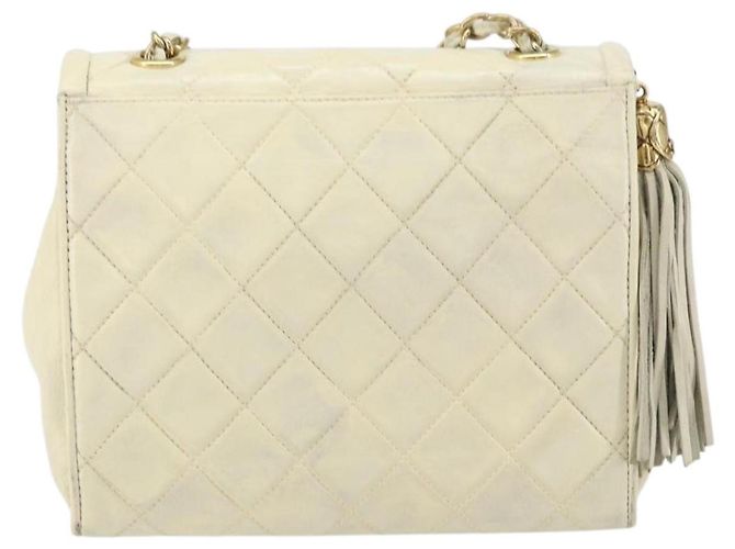 CHANEL Matelassierte Schultertasche aus Lammleder Weiß Gold CC Auth bs31806 - Ansicht 3