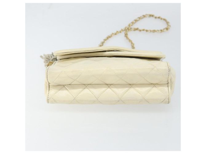 CHANEL Matelassierte Schultertasche aus Lammleder Weiß Gold CC Auth bs31806 - Ansicht 9