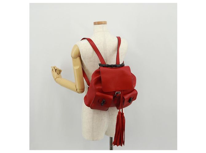 Gucci Bamboo Rucksack Leder Rot Silber 370833 Auth 158958V - Ansicht 33